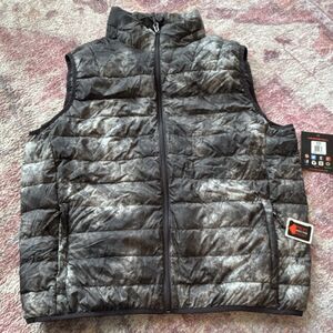 Hawke & Co Sport Packable Quilted Puffer Vest Tie Dye Black Gray Zip Men's M